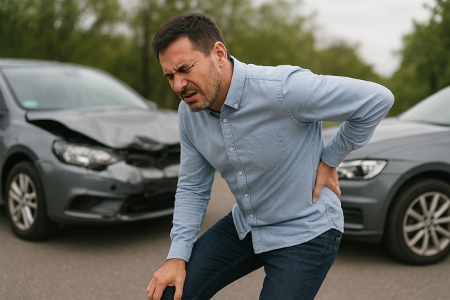Man needing chiropractic treatment after experiencing low back pain from an auto accident injury.